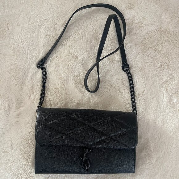 Rebecca Minkoff Edie Black Leather Wallet on a Chain Crossbody Bag - Picture 6 of 16